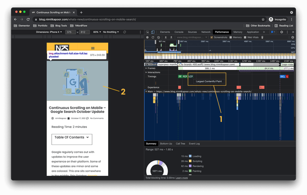 Finding the Largest Contentful Paint (LCP) Element using Chrome Dev Tools to improve page experience for desktop