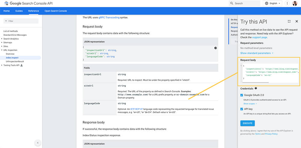Search Console Inspection API