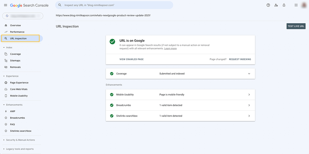 what information does the new Search Console URL Inspection API provide? 