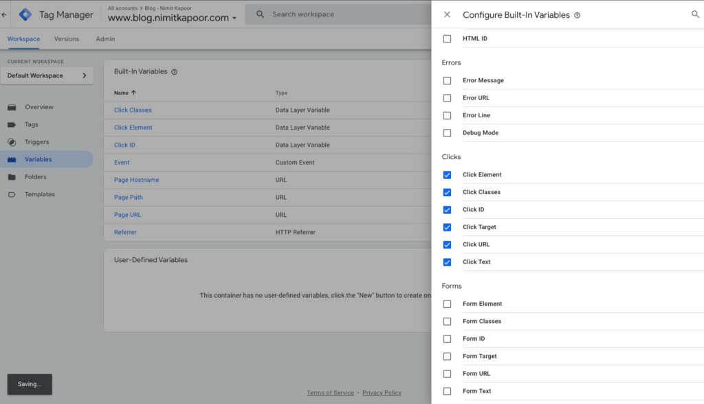 GTM Click Variables