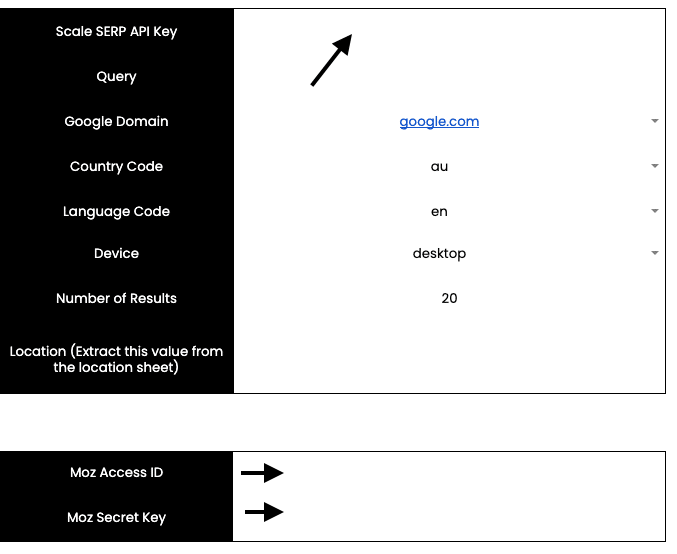 Setup sheet screenshot